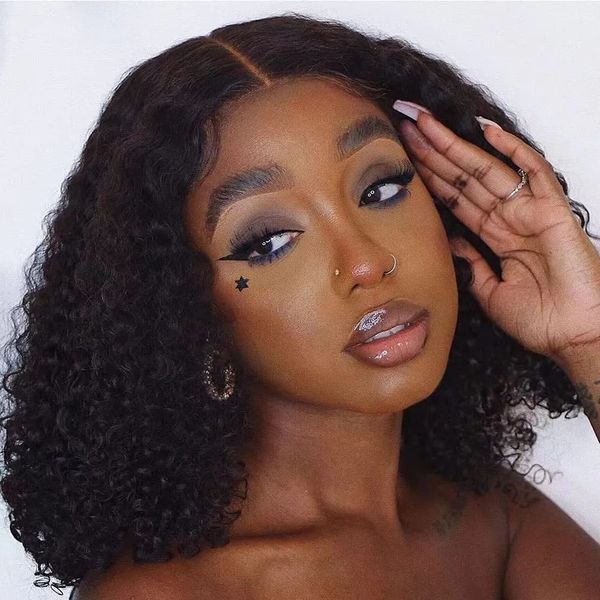 

short curly bob wig wet and wavy water wave bob wig malaysian lace front human hair wigs for women 4x4 closure frontal wig full hd lace 150%, Black;brown