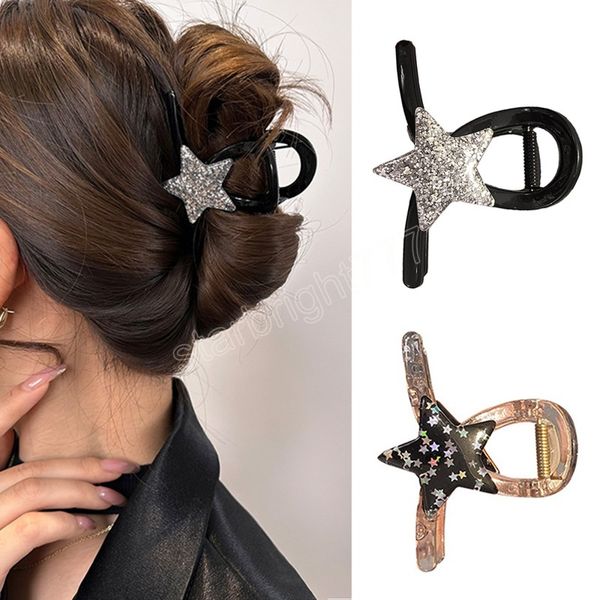 

pentagram y2k fashion large shiny five-pointed star hair clip claw acrylic acetic acid clip hair accessories glitter, Slivery;white