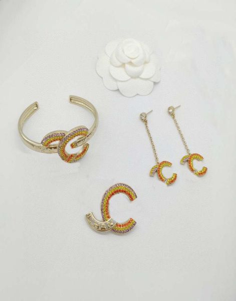 

2023 luxury quality charm bangle opened drop earring brooch with red and white diamond in 18k gold plated have box stamp ps7482a508226029, Golden