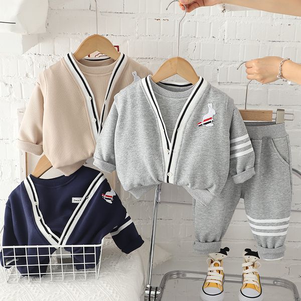 

spring kid boy clothing outwear suit casual tracksuit outfit coat t shirt pants 3pcs boys kids clothes 1 2 3 4 years, White