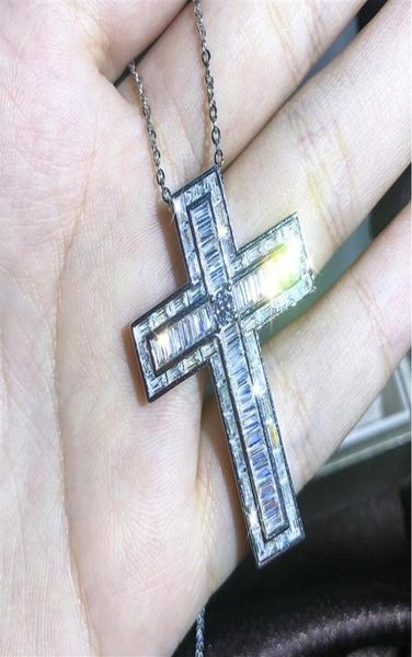 

hip hop brilliant women men cross simulate diamond necklace pendant chain christian 2020 fine body jewelry punk brithday promotion3440795, Silver