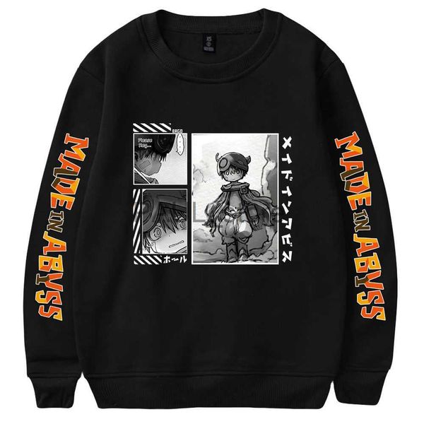 

men's hoodies sweatshirts made in abyss o-neck sweatshirts women men long sleeve sweatshirts anime harajuku fashion streetwear clothes, Black