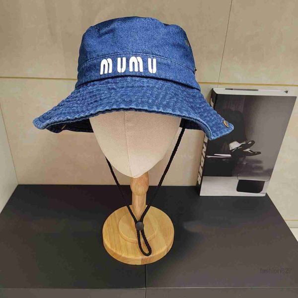 

2023 new miu cowboy letter sun hat designer beanie cap men's and women's beach hat large brim hat fisherman hat sun shade hat, Blue;gray