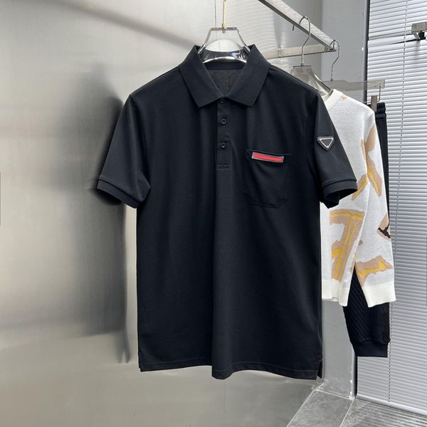 

2023 version european polos men american leisure designer work t shirt male minimalist triangle iron card classic version commuter business, White;black