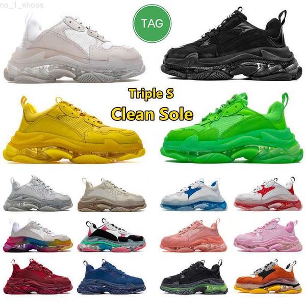 

designer mens casual shoes men women triple s clear sole platform shoe paris 17fw old dad large increasing sneakers black pink red neon gree