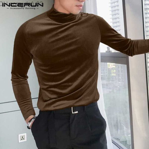 

men's sweaters men's t-shirt solid velour turtleneck long sleeve casual bra men's comfortable street casual tank s-5xl z23072, White;black