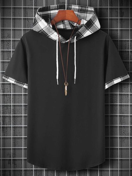 

men's fashion hypemode men plaid drawstring hooded, White;black