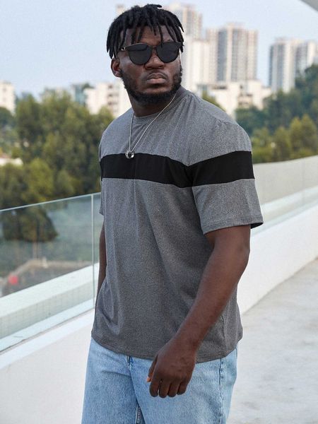 

men's fashion sizes men colorblock round neck, White;black