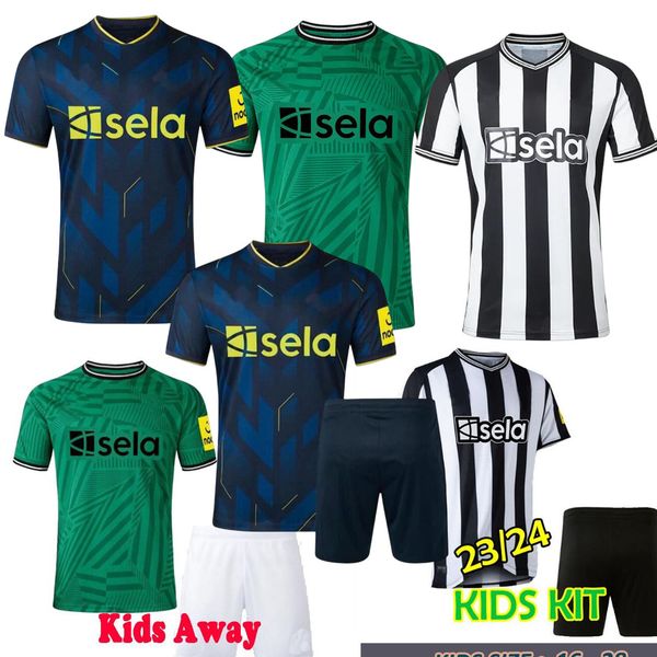 

kids kit 22 23 24 newcastles new castle soccer jerseys boys bruno g. joelinton football t shirts years isak nufc uniteds maximin wilson, Black;yellow