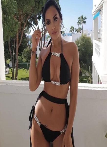 

split swimsuit threepoint bikini bikini water drill women039s pure color bikini swimming women sports swimwear flexible s9612311