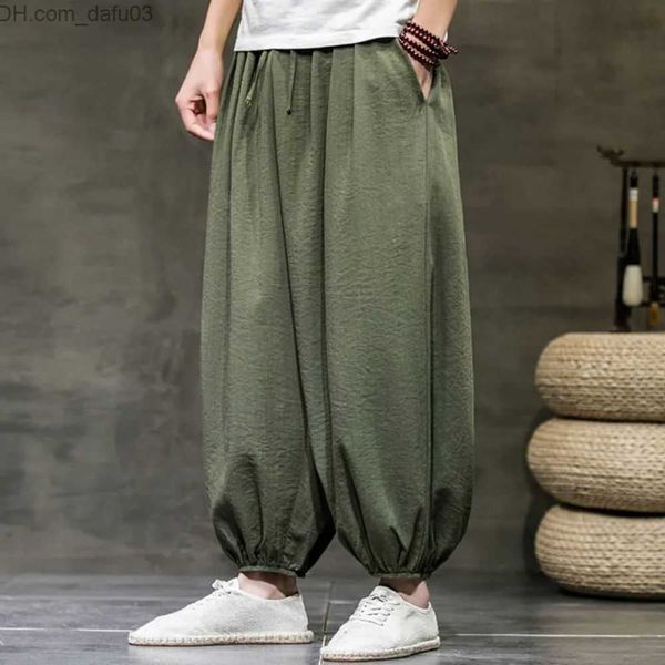 

men's pants harajuku men's harem pants 2023 men's summer cotton linen jogging pants men's retro chinese style sweat pant, Black