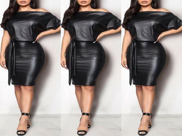 

black asymmetrical faux leather bodycon dress women summer long sleeve knee length pencil dresses5389672, Black;gray