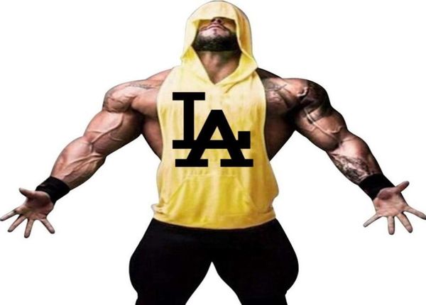 

men039s tank summer brand clothing bodybuilding hooded sleeveless shirt fitness mens muscle vest cotton gym sportswear7857806036, White;black