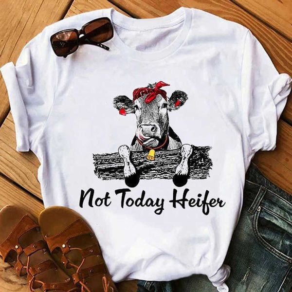 

not today heifer animal print women t shirt cow head female t-shirt, White