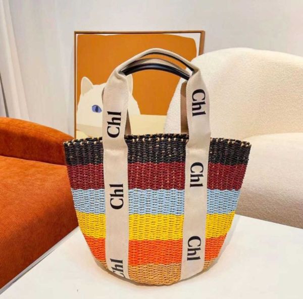 

woody raffia travel beach basket tote bags womens mens designer purses wallet summer weave fashionable shoulder luxury crossbody handbag