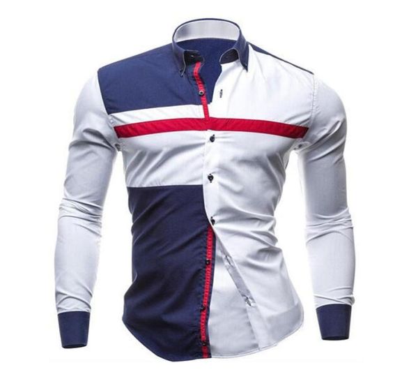 

2019 brand new spring men casual shirt fashion patchwork long sleeve mens shirts slim fit dress shirt camisa men clothes m2xl732541801879, White;black