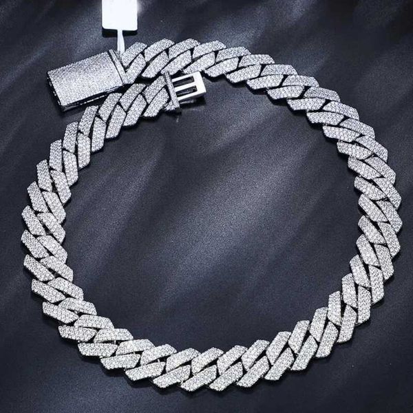 

master rocks jewelry 18mm 925 sterling silver iced out 3 rows moissanite cuban chain