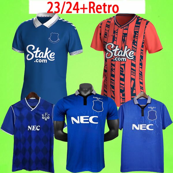 

23 24 efc soccer jerseys onana mcneil gray lewin maupay doucoure garner 2023 2024 retro home blue speeo 85 86 87 94 95 96 vintage football s, Black;yellow