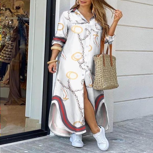

casual dresses women fashionable shirt-style button dress ladies long street large size loose home commuter print qdxvi, Black;gray