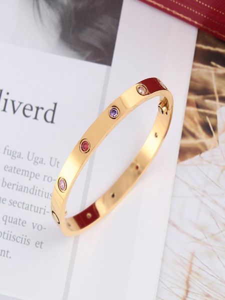 

love bracelets for women men10 colorful stones bangles 316l titanium steel jewelry with screwdriver 16cm 17cm 19cm3136098, Black