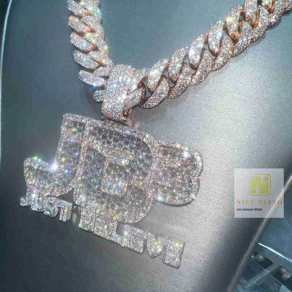 

luxury iced out vvs moissanite hip hop 925 sterling silver diamond pendant