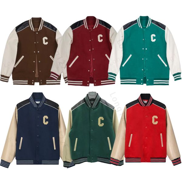 

mens designer jacket men coats flight jacke baseball uniform letter c embroidery pu leather comfortable pearl clasp fashion men's outer, Black;brown