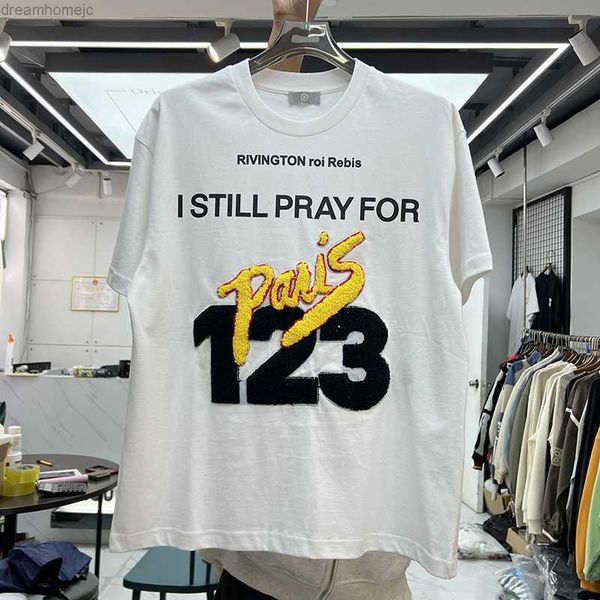 

2023 summer i still pray for rrr123 oversized towel embroidery t-shirt men women vintage rrr-123 t shirt tee, White;black