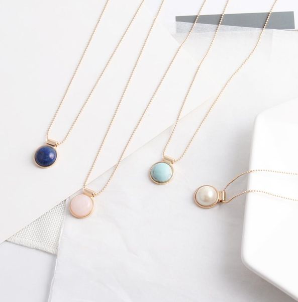 

fashion round blue pink quartz turquoise necklace natural stone brand gold plated necklaces for women jewelry gift9764233, Silver
