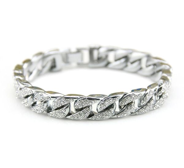 

exaggerated heavy full rhinestone link chain bling bracelet gifts hip hop rap empire personality mens punk bracelet jewelry8336921, Black