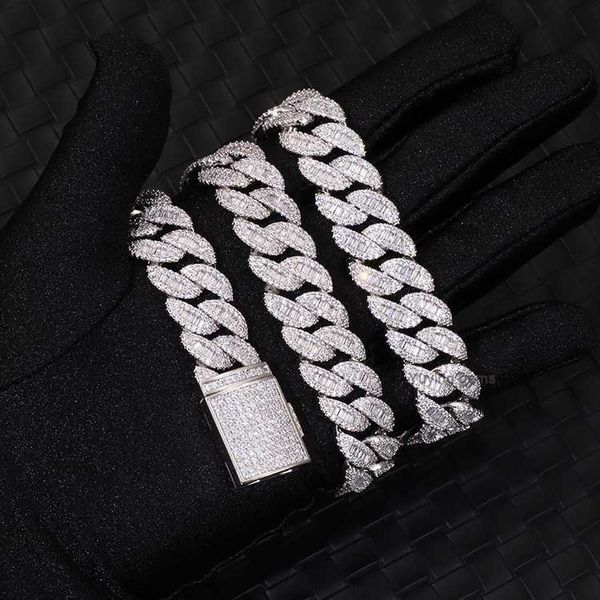 

hiphop fashion design 15mm wide 925 silver with gra trapezoid moissanite diamond cuban link chain for rapper necklace