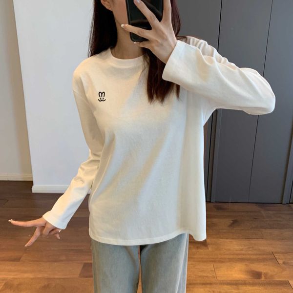 

ajy057 fun cartoon cute rabbit embroidery with layered round hem small split round neck long sleeve underlay, White