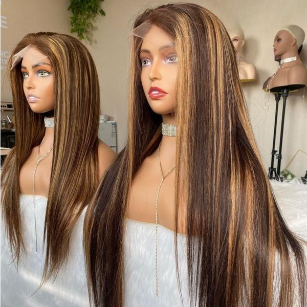 

highlight 1b/4/27 straight human hair 13x4 full lace frontal wig, Black;brown
