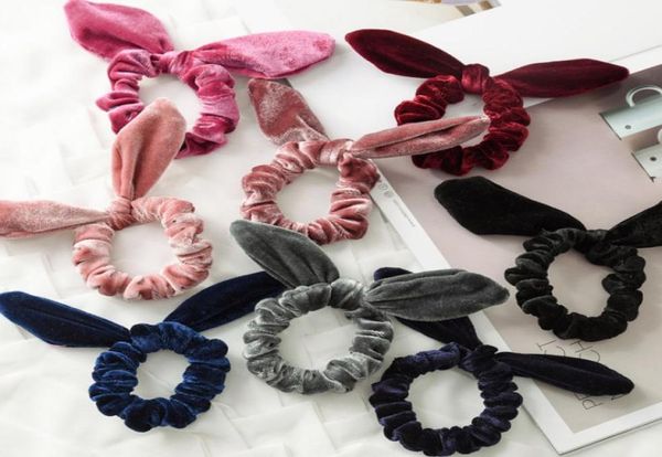 

kids velvet elastic hair scrunchie girls stereo rabbit ear hairbands head bands ponytail holder children princess hair accessories5483325, Slivery;white