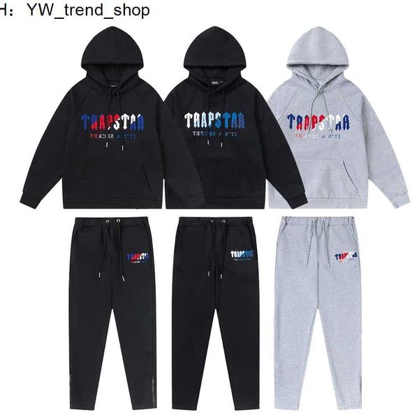 

men's trapstar hoodie tracksuit designer embroidery letter luxury black grey rainbow color autumn winter sports fashion cotton cord sho