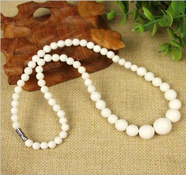 

whole natural white coral stone round gemstone beads necklace 18 quot8794816, Silver