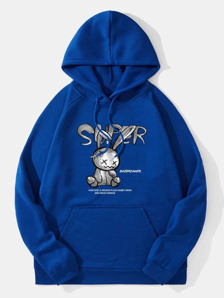 

men 's fashion men slogan cartoon graphic drawstring hoodie, White;black