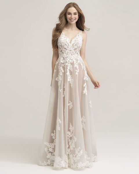 

new design a line bridal dress v neck sleeveless appliques 2023 boho wedding dresses backless plus size vestidos de novia champagne bride we, White