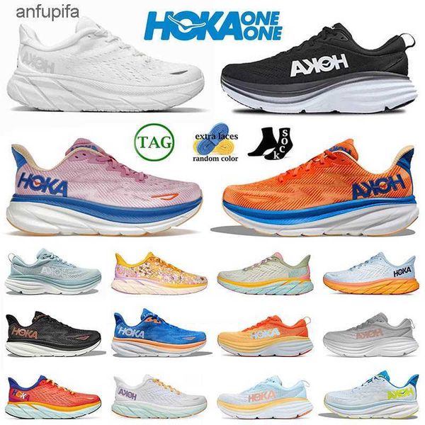 

platform 2023 new hoka one clifton 9 8 running shoes bondi 8 triple white mesh vibrant orange runner hokas mens women people trainers sneake, Black