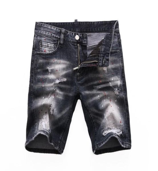 

summer men holes denim shorts fashion mens painted denim jeans slim straight stylist jeans trend men039s black shorts 82716663257, Blue