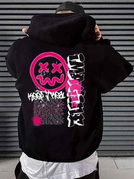 

men 's fashion extended sizes men plus slogan cartoon graphic hoodie