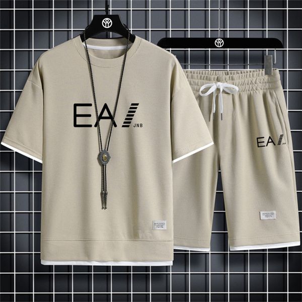 

men's tracksuits tshirt shorts cool breathable set summer leisure beach style sports fitness wear 3d letter printed pleasure twopiece 2, Gray