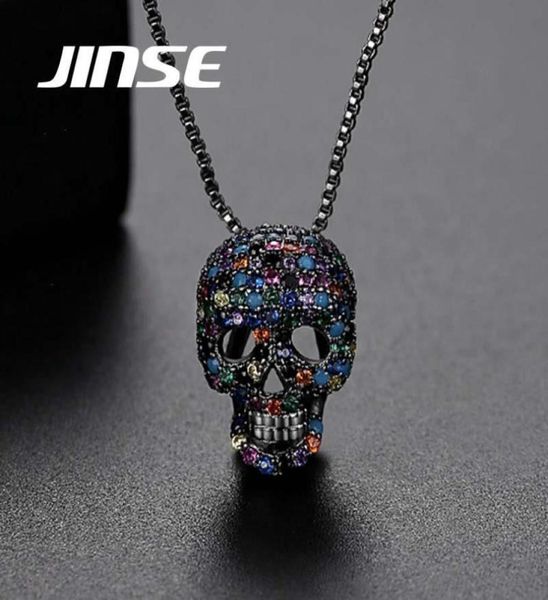 

hip hop colorful skull pendant cubic zircon skeleton necklace for men women fashion vintage gothic jewelry gifts6151547, Silver