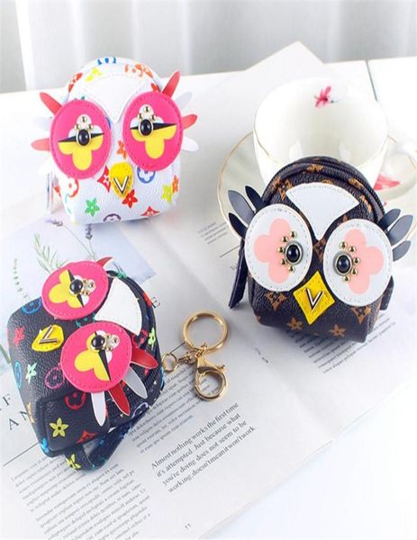 

mini backpack key chains coin purse keychains rings brown flower leather owl car keyrings holder fashion pouches bag jewelry anima3463012, Slivery;golden