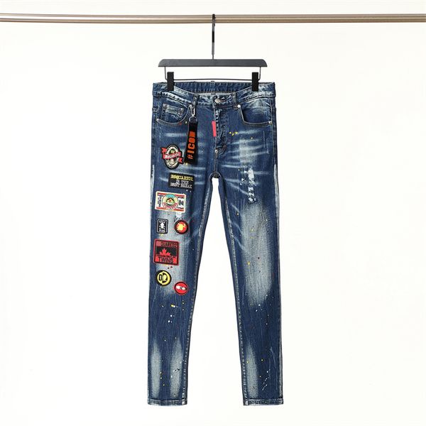 

men's long jeans stretch slim hip hop style jeans d5, Blue