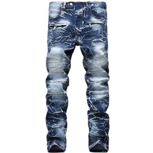

men jeans brand hole straight moto biker jeans men denim pants for black blue hip hop #05