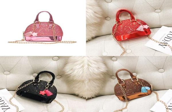 

pure color sequins kids bags girl fashion chain shoulder shell bag mini princess satchel handbag 16 8tt j21091388, White