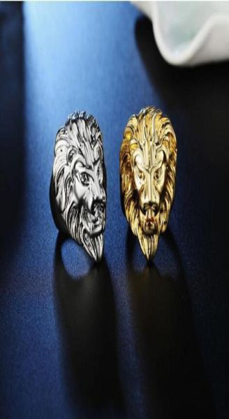 

whole2020 gold silver color lion 039s head men hip hop rings fashion punk animal shape ring male hiphop jewelry gifts2897677
