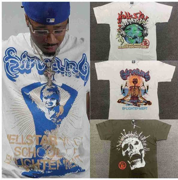 

23ss hellstar studios globe tee plus size men t-shirts heavy cotton man vintage oversized t-shirt streetwear tee youth tees x2 wholesale, White;black
