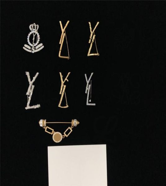 

trendy women diamond brooches crown letter lapel pins ladies crystal brooch decoration jewelry with gift box53453717578596, Gray