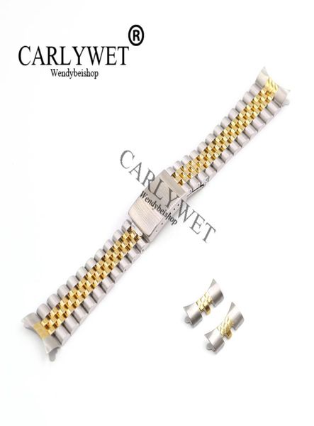 

carlywet 13 17 19 20 22mm hollow curved end solid screw links middle gold stainless steel replacement watch band strap bracelet7188816, Black;brown